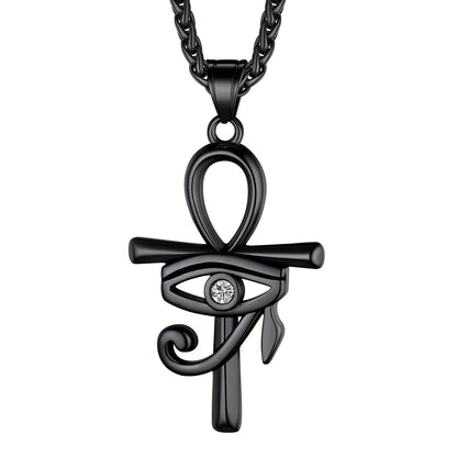 Personalized Eye of Horus Ankh Cross Necklace Black Plated