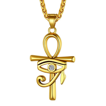 Personalized Eye of Horus Ankh Cross Necklace Gold Plated