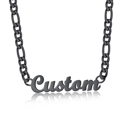 Personalized Figaro Chain Name Necklace Black Plated