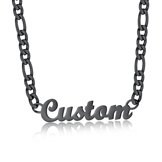 Personalized Figaro Chain Name Necklace Black Plated