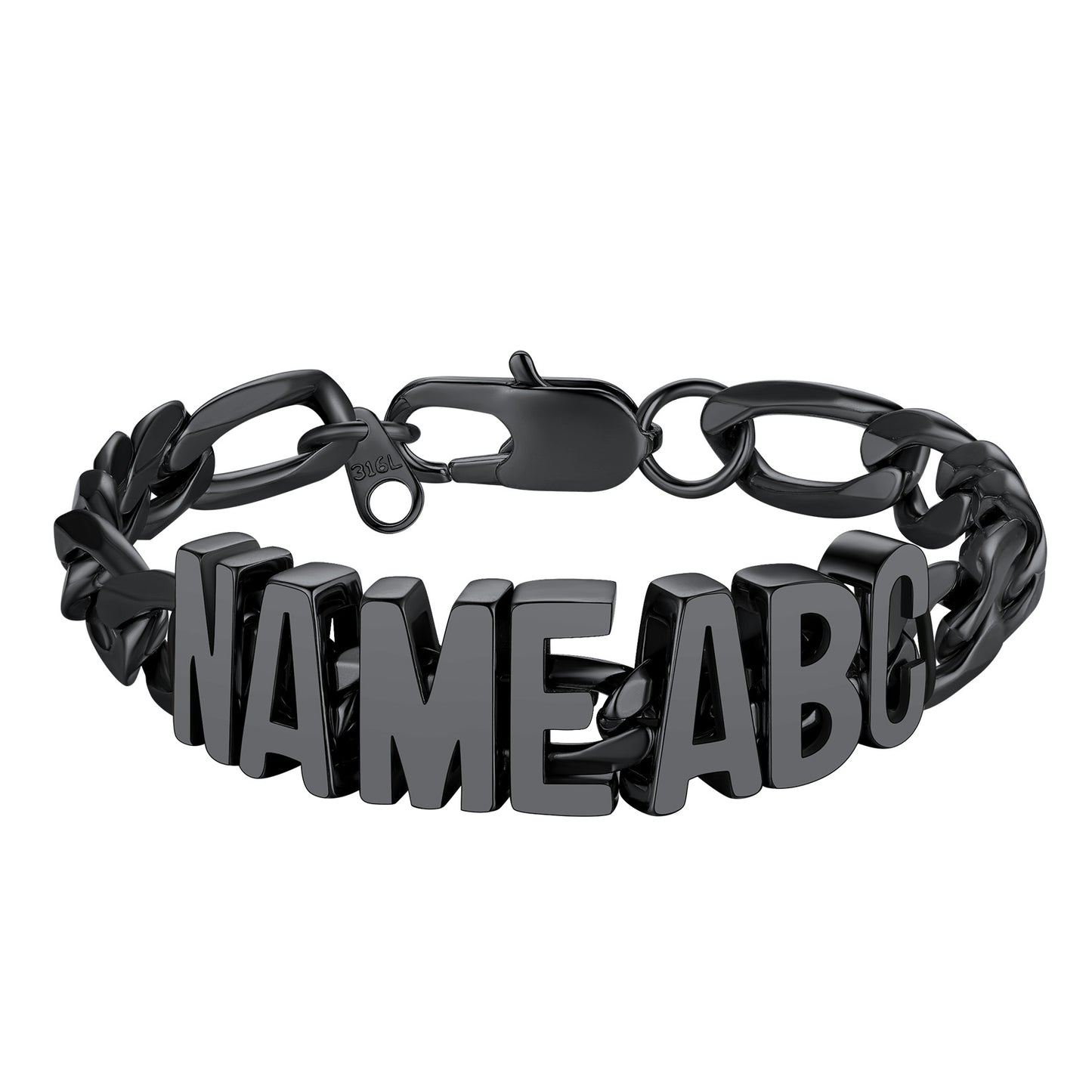 Personalized Figaro Link Name Bracelet Black Plated