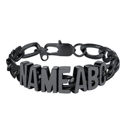 Personalized Figaro Link Name Bracelet Black Plated