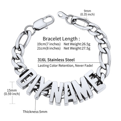 Personalized Figaro Link Name Bracelet Dimension, Durable