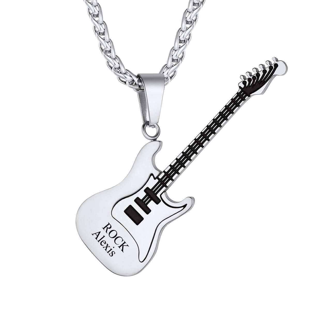 Personalized Guitar Pendant Necklace Wheat Chain