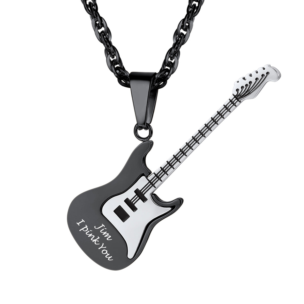 Personalized Guitar Pendant Necklace in Black Plated