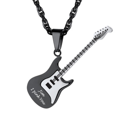 Personalized Guitar Pendant Necklace in Black Plated