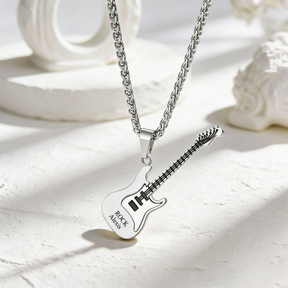 Personalized Guitar Pendant Necklace in Steel