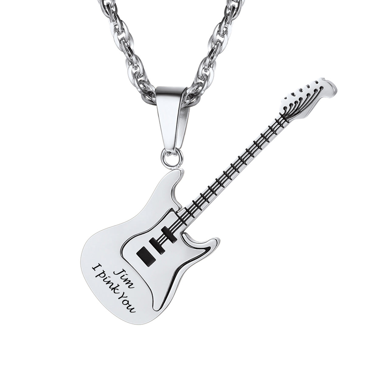 Personalized Guitar Pendant Necklace in Steel Plated