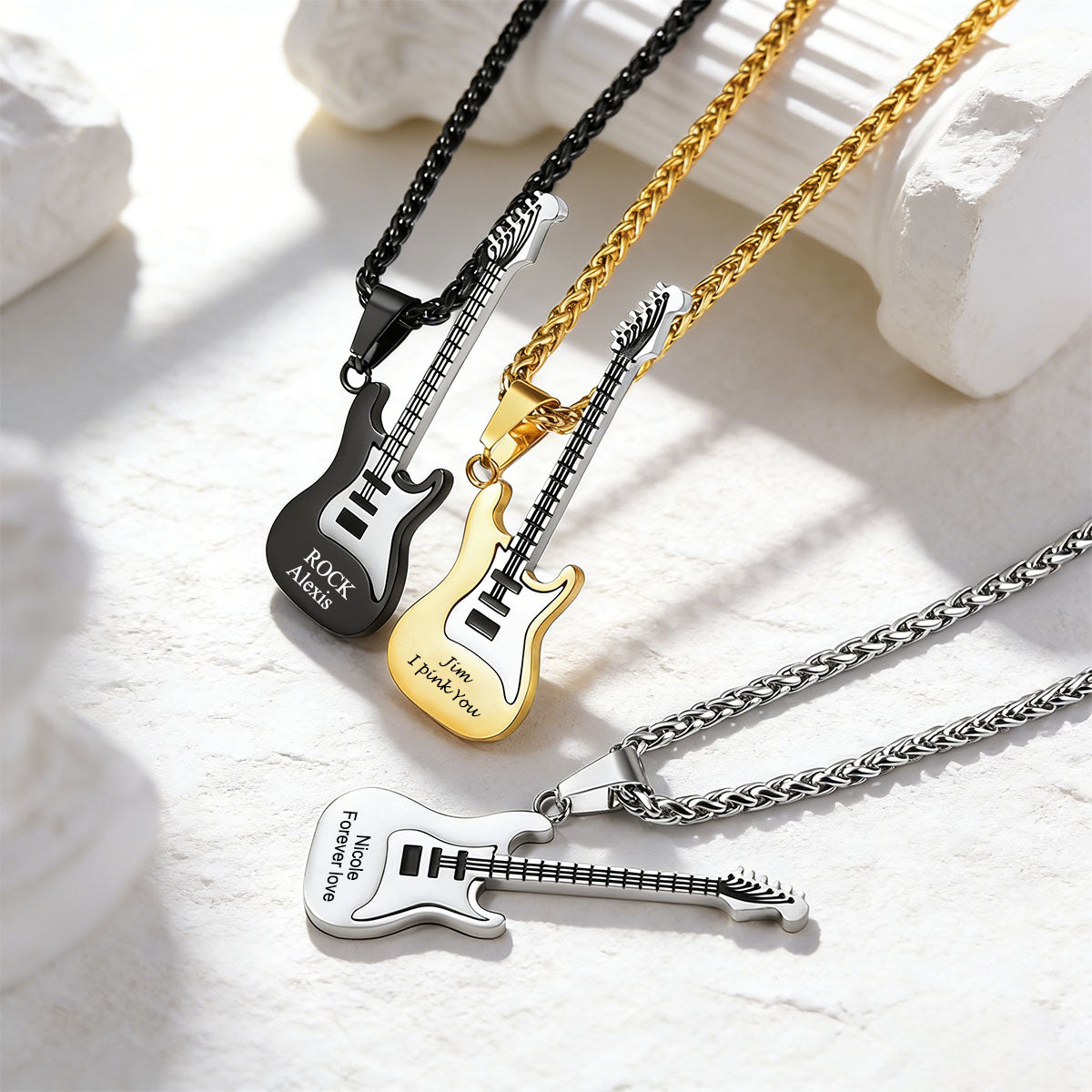 Personalized Guitar Pendant Necklace in different color