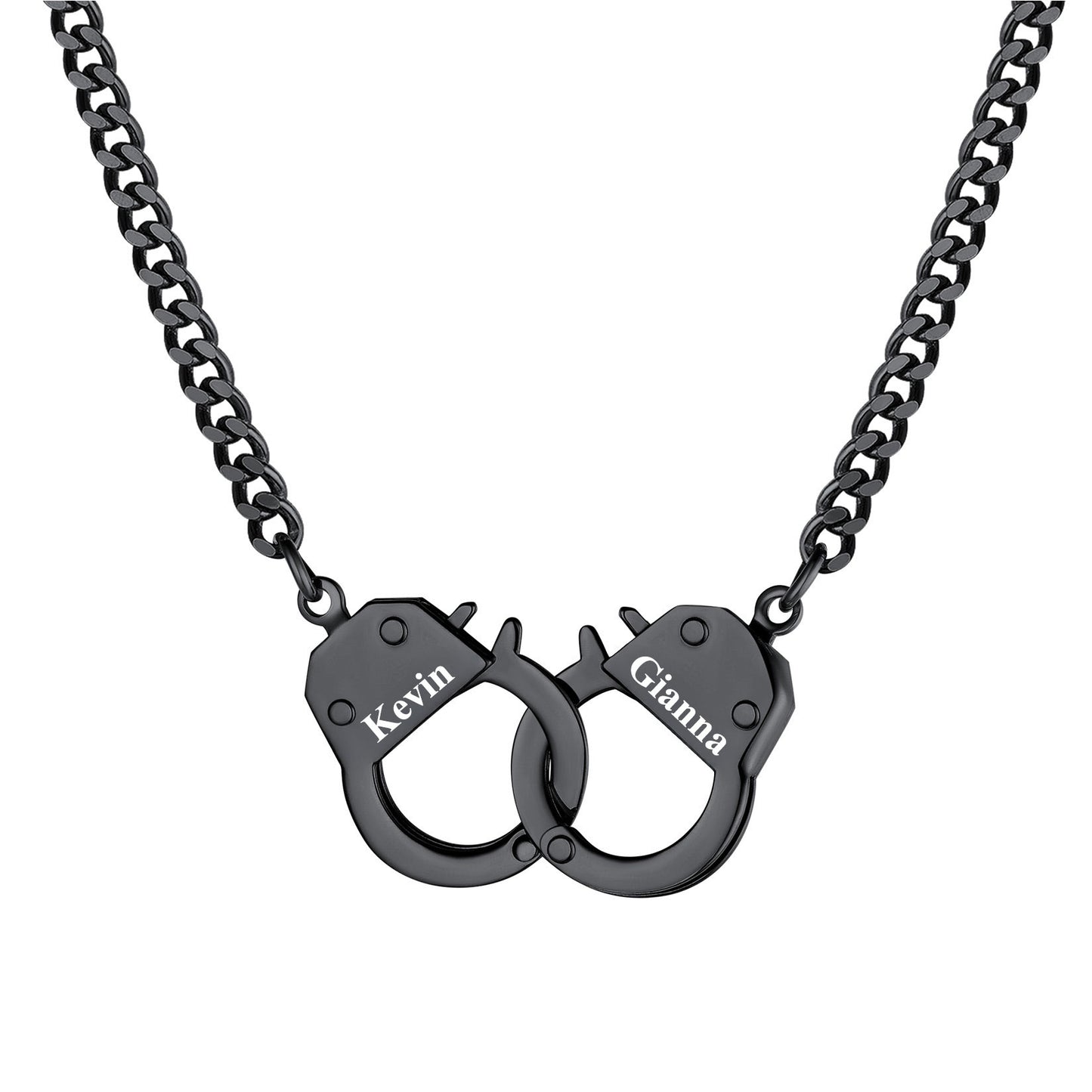 Personalized Handcuffs Chain Necklace Black Plated