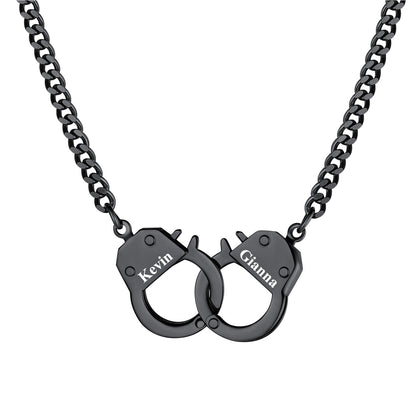 Personalized Handcuffs Chain Necklace Black Plated