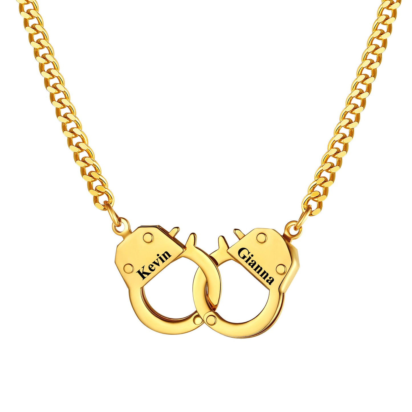 Personalized Handcuffs Chain Necklace Gold Plated
