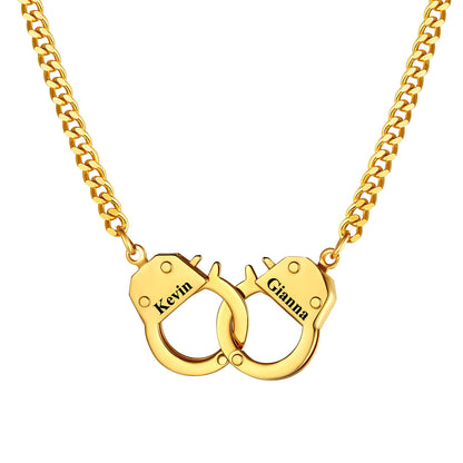 Personalized Handcuffs Chain Necklace Gold Plated