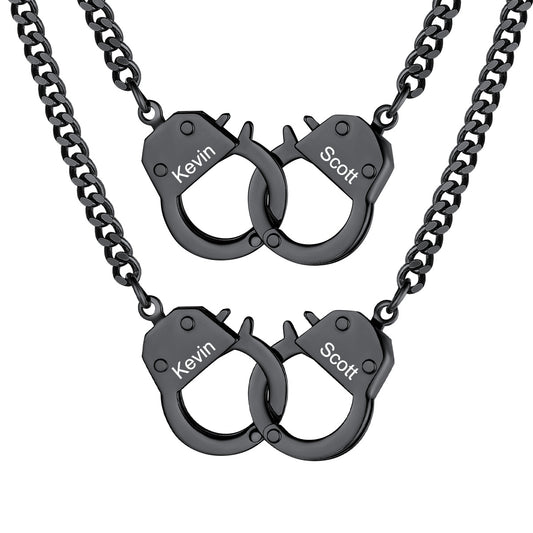Personalized Handcuffs Chain Necklace for Couple Black Plated on a white background