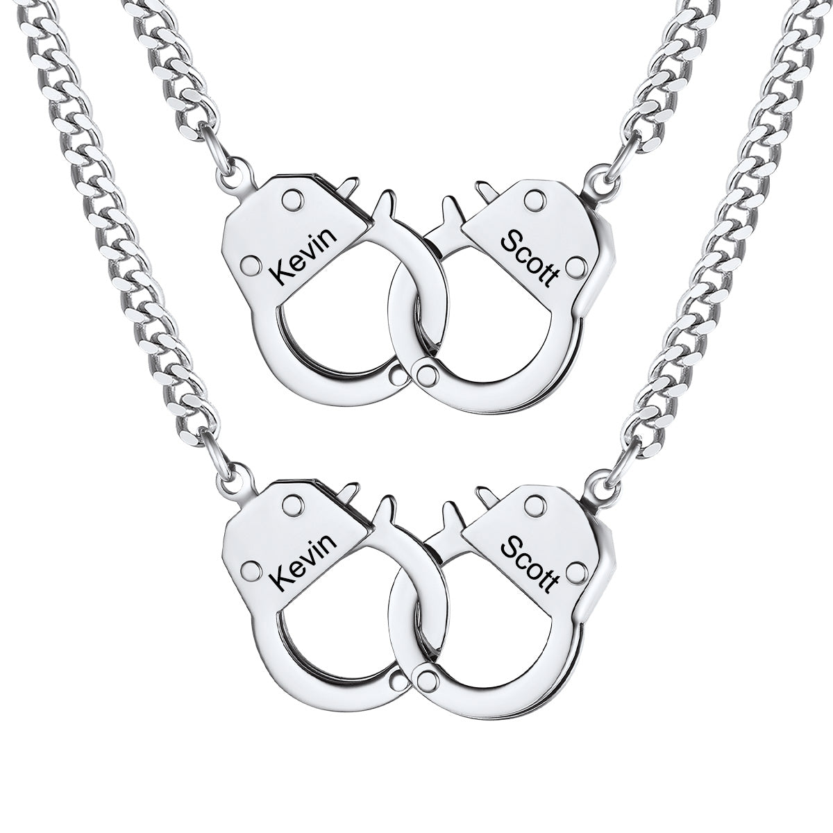 Personalized Handcuffs Chain Necklace for Couple Steel