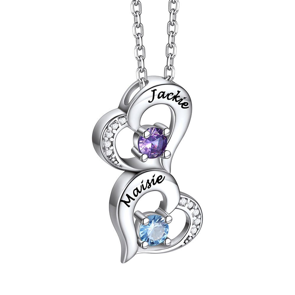 Personalized Heart 1-5 Birthstone Necklace 2 heart