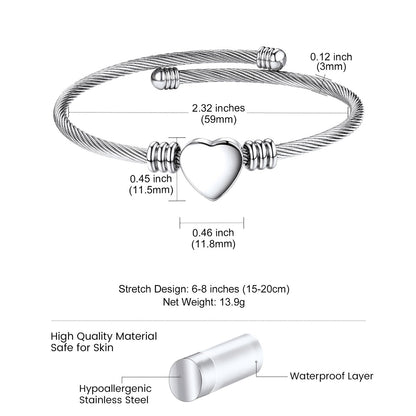 Personalized Heart Charm Cuff Bracelet Dimension, Durable