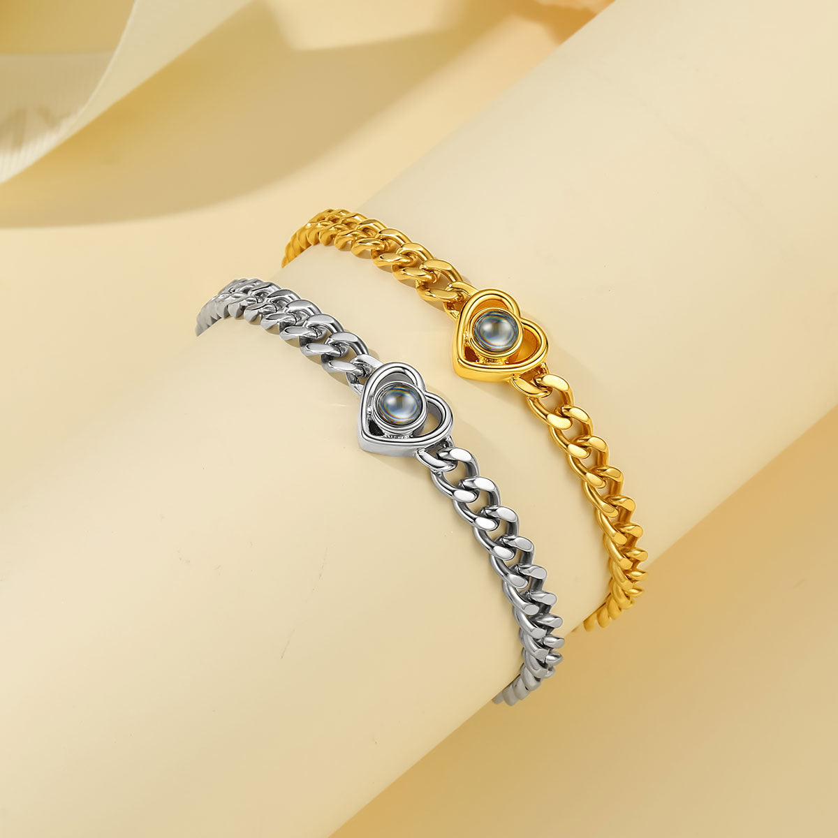 Personalized Heart Charm Photo Projection Bracelet 