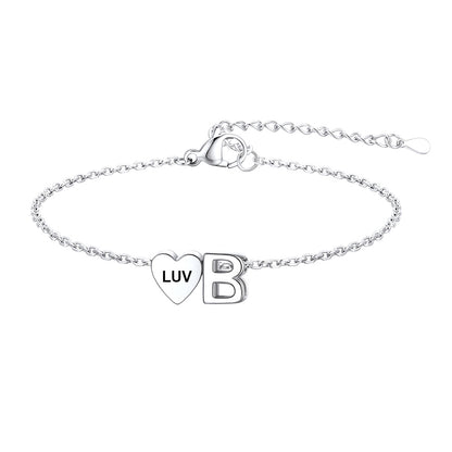 Personalized Heart Initial B Bracelet for Women