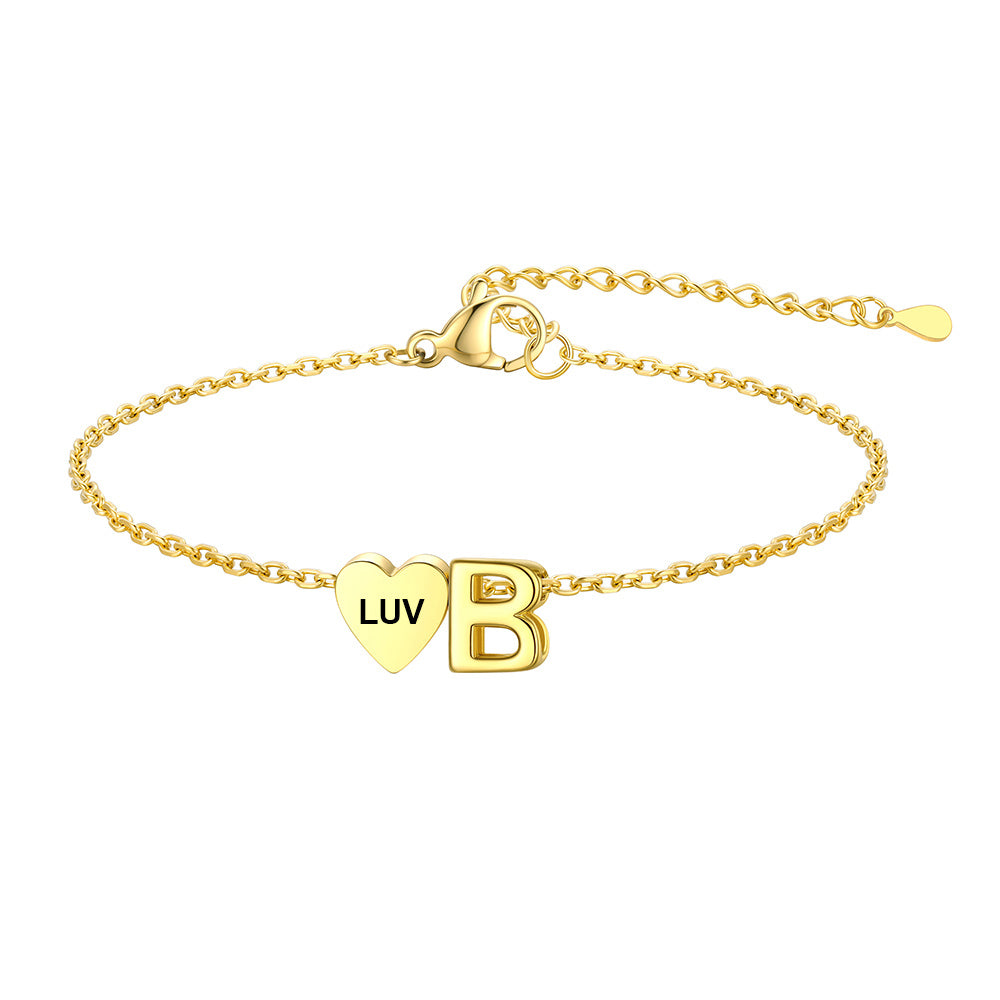 Personalized Heart Initial B Bracelet for Women Gold Plated