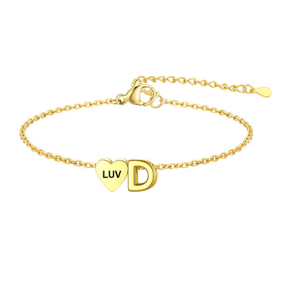 Personalized Heart Initial D Bracelet for Women Gold Plated