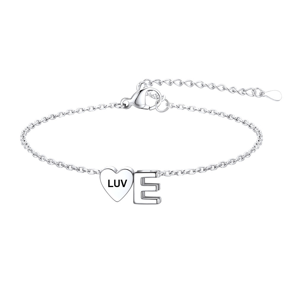 Personalized Heart Initial E Bracelet for Women