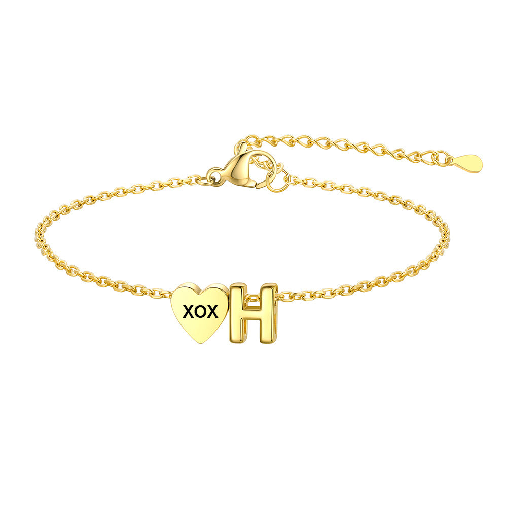Personalized Heart Initial H Bracelet for Women Gold Plated