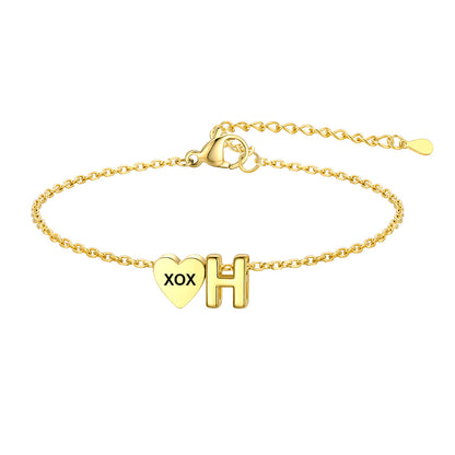 Personalized Heart Initial H Bracelet for Women Gold Plated