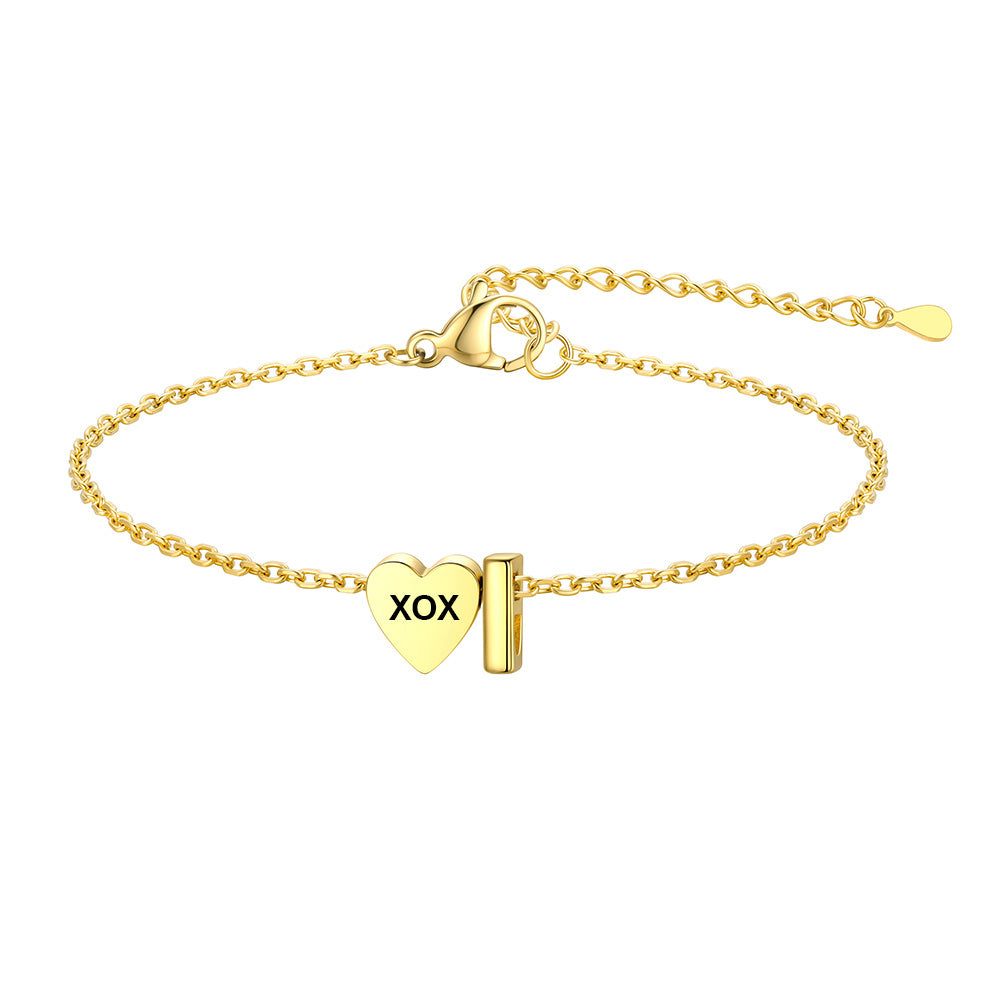 Personalized Heart Initial I Bracelet for Women Gold Plated