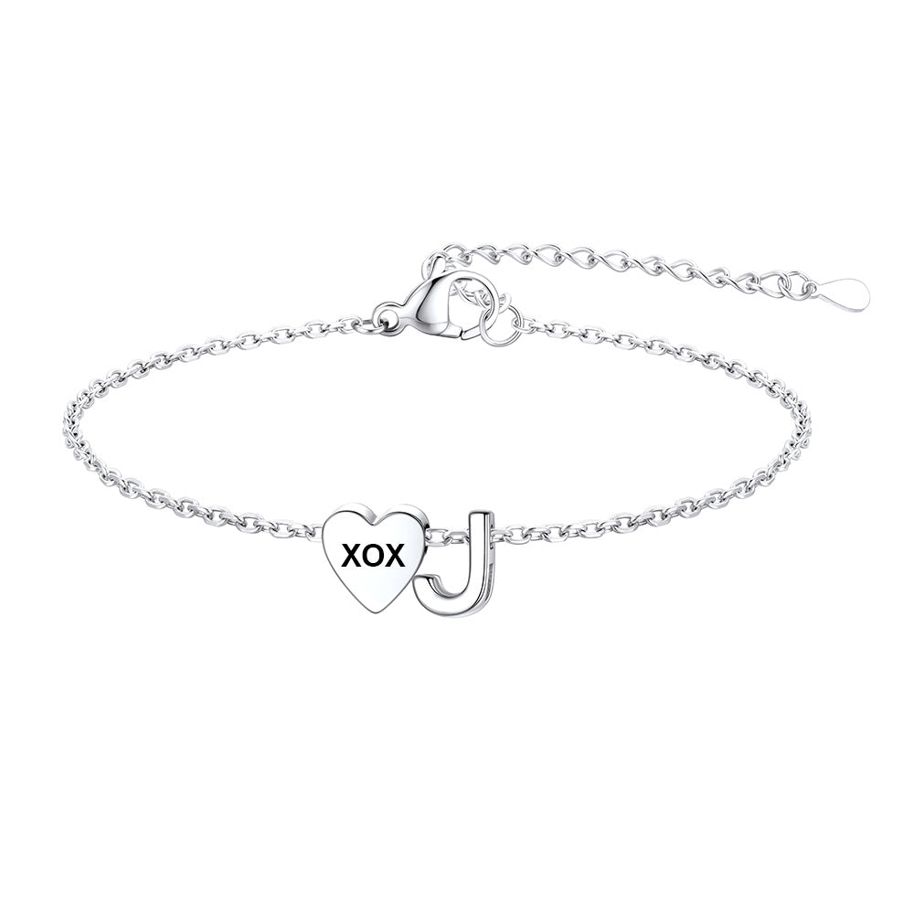 Personalized Heart Initial J Bracelet for Women