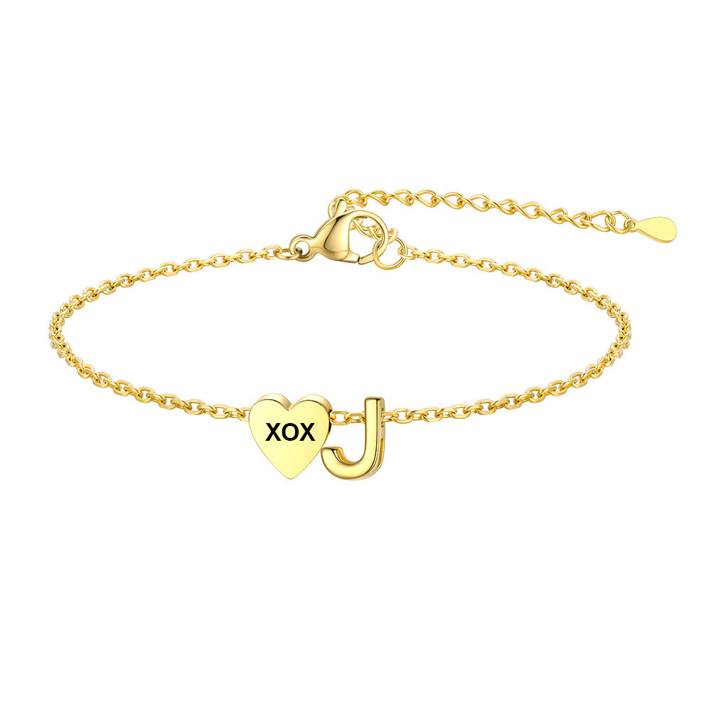 Personalized Heart Initial J Bracelet for Women Gold Plated
