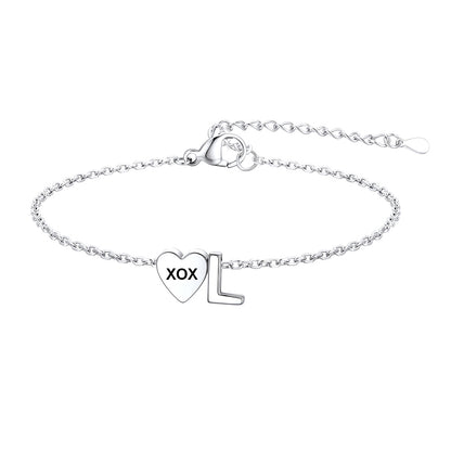 Personalized Heart Initial L Bracelet for Women