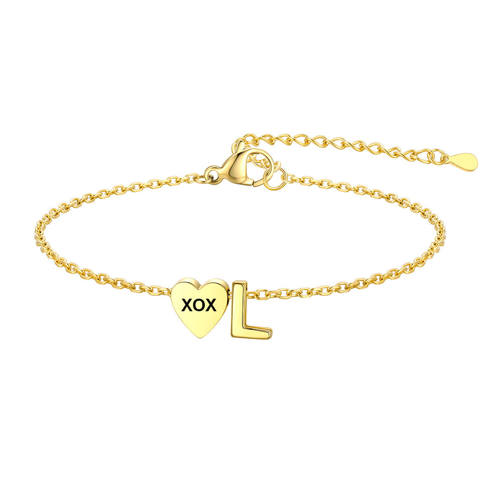Personalized Heart Initial L Bracelet for Women Gold Plated
