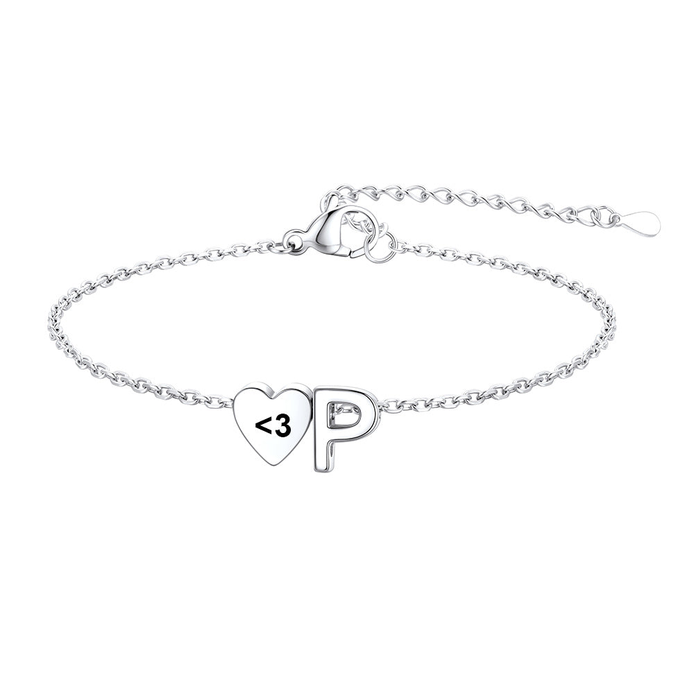 Personalized Heart Initial P Bracelet for Women
