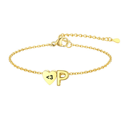 Personalized Heart Initial P Bracelet for Women Gold Plated