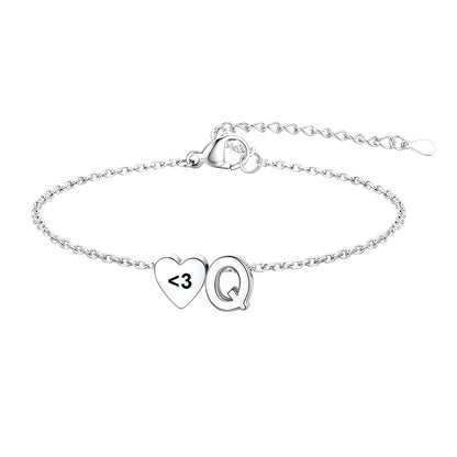 Personalized Heart Initial Q Bracelet for Women