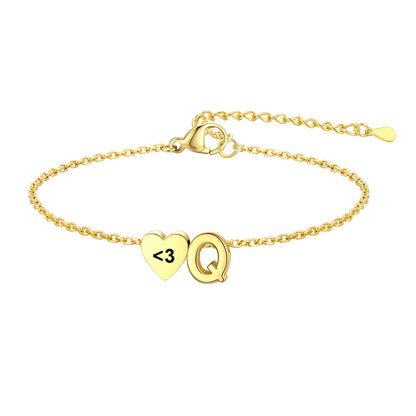 Personalized Heart Initial Q Bracelet for Women Gold Plated
