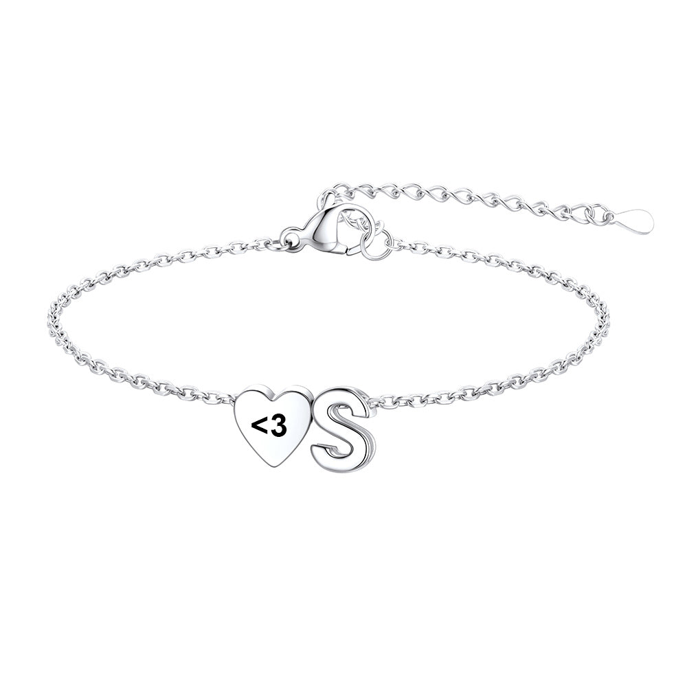 Personalized Heart Initial S Bracelet for Women