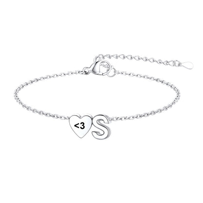 Personalized Heart Initial S Bracelet for Women