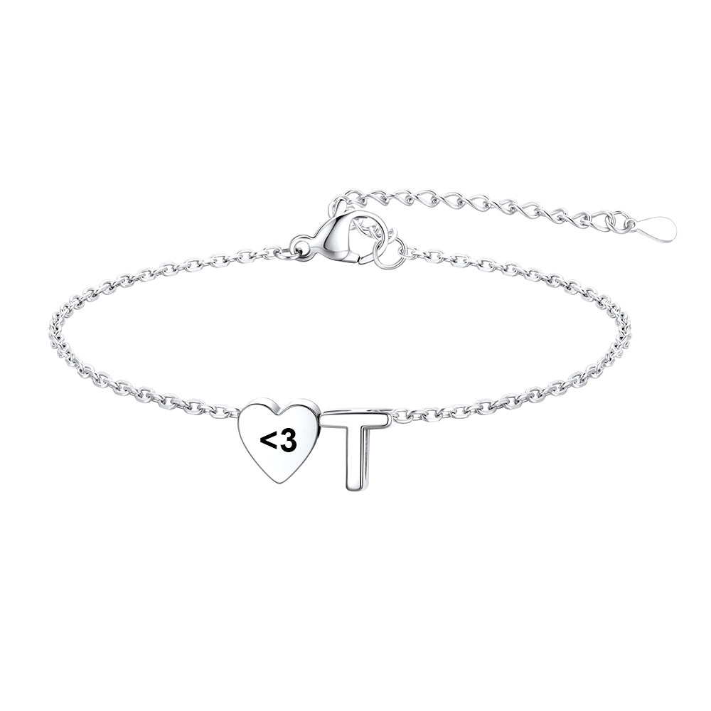 Personalized Heart Initial T Bracelet for Women