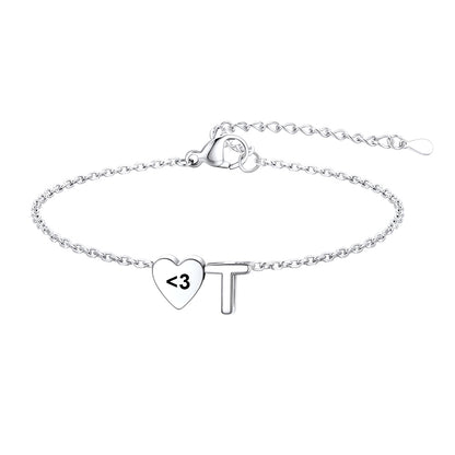 Personalized Heart Initial T Bracelet for Women