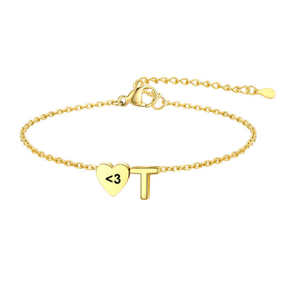 Personalized Heart Initial T Bracelet for Women Gold Plated