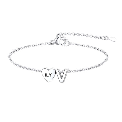 Personalized Heart Initial V Bracelet for Women