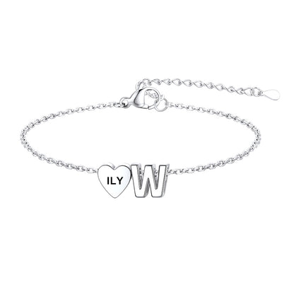 Personalized Heart Initial W Bracelet for Women