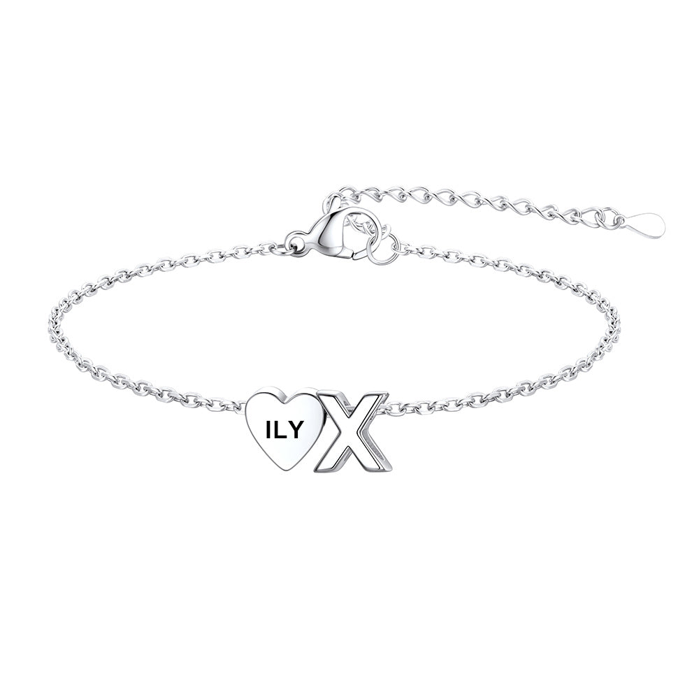 Personalized Heart Initial X Bracelet for Women