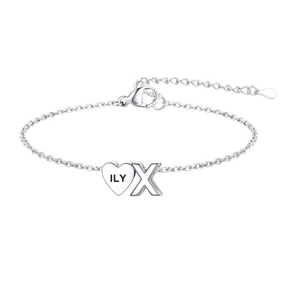 Personalized Heart Initial X Bracelet for Women