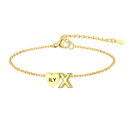 Personalized Heart Initial X Bracelet for Women Gold Plated