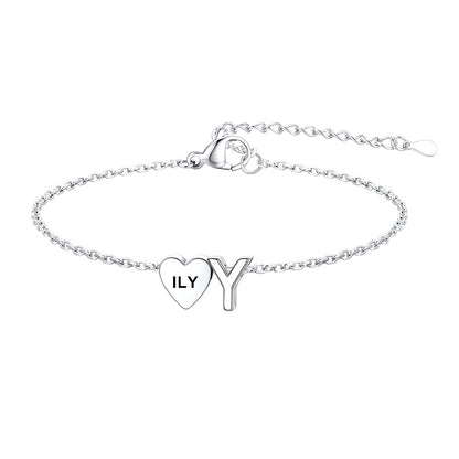 Personalized Heart Initial Y Bracelet for Women