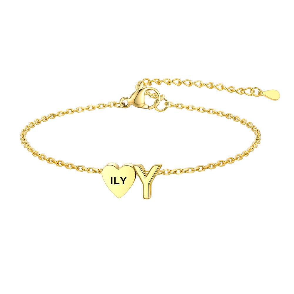 Personalized Heart Initial Y Bracelet for Women Gold Plated