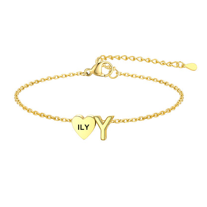 Personalized Heart Initial Y Bracelet for Women Gold Plated